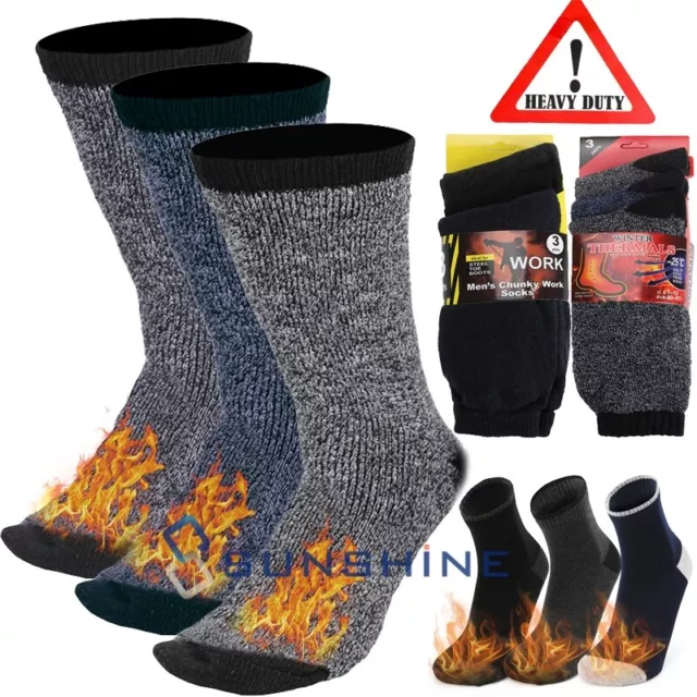 3 Pairs Mens Winter Thermal Super Warm Heated Socks Heavy Duty Boots Size 9-13