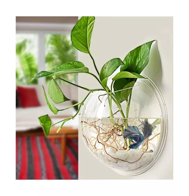 PRUGNA Wall-Hanging Fish Bowl Acrylic Wall-Mounted Plant Pot 1 Gallon Fish Ta...