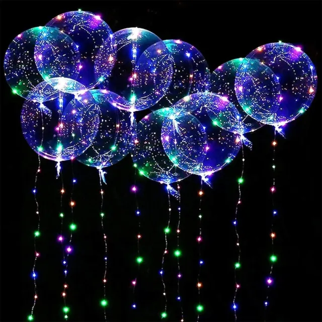 5 sets of Light Up Clear Bubble Balloons, Birthday Party Valentines Celebrations