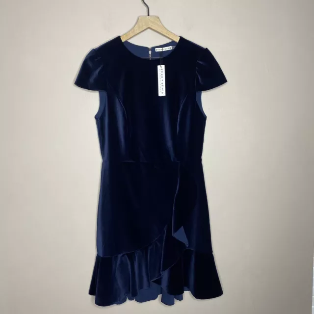 NEW Alice + Olivia Women’s Size 8 Enid Navy Blue Ruffle Trimmed Dress