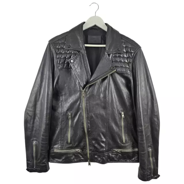 AllSaints Mens Black Conroy Leather Biker Jacket Size Large L