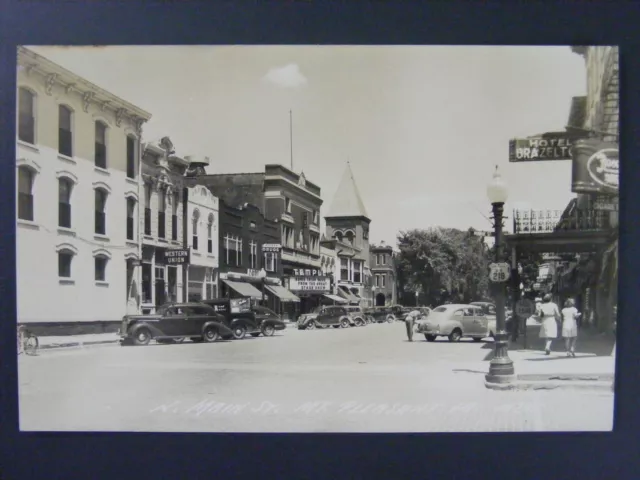 Mt. Pleasant Iowa IA Main Street Theater Cars Real Photo Postcard RPPC 1940s