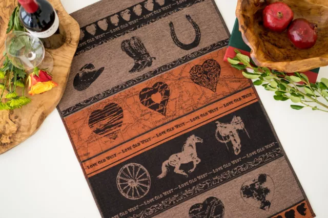 Love Old West Jacquard Kitchen Dish/Tea Towel Brick Brown 100% Cotton Czech