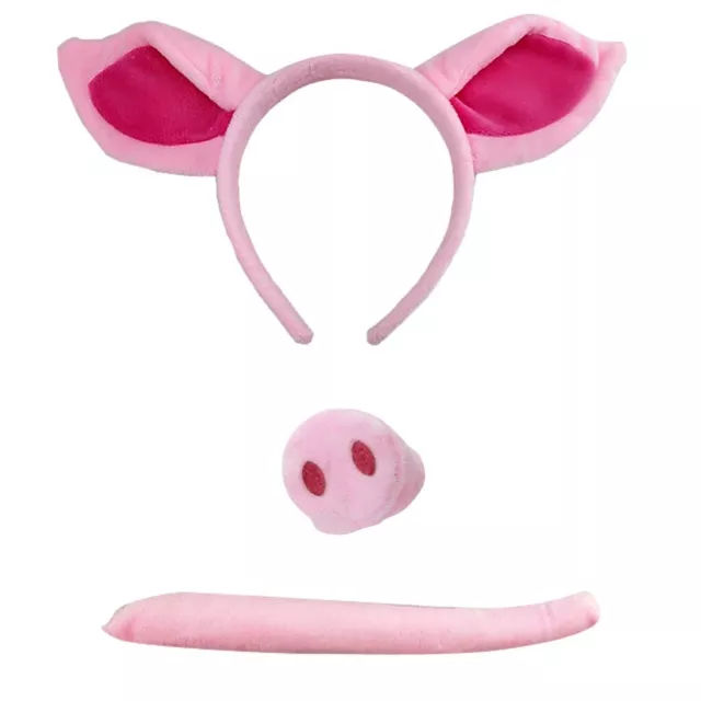 Pig Headband Ears and Tail Set Costume Accessory Funny Party Decor Pink