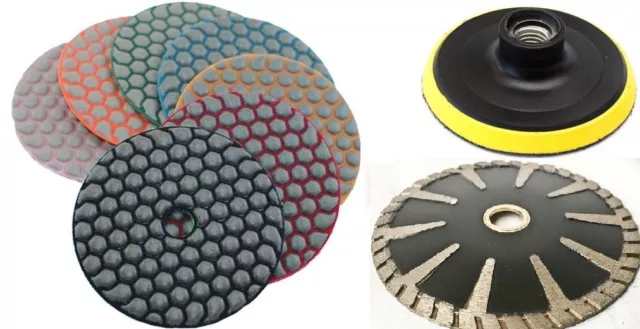 6" Diamond Dry Polishing Pad Sanding Disc 7 + 5" convex blade granite concrete