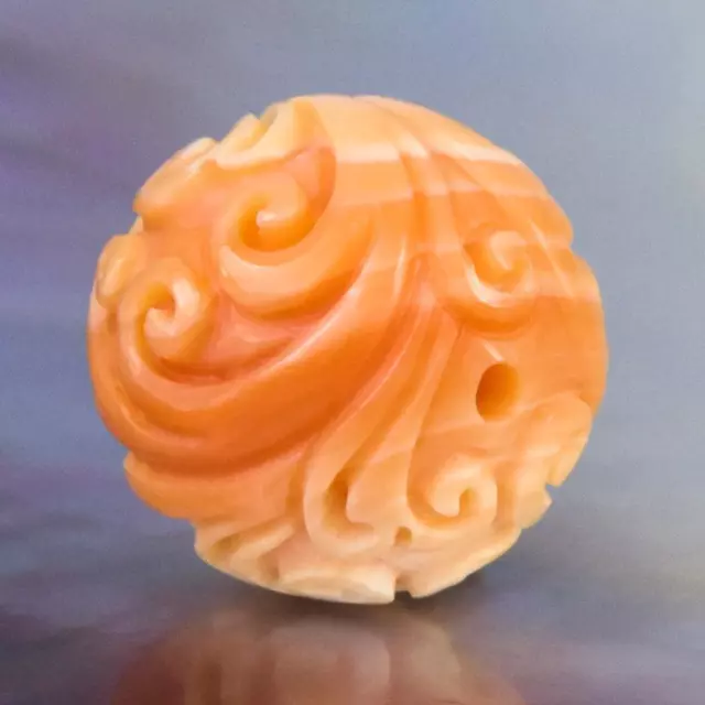 Acanthus Leaf Design Bead 14.85 mm Carved Apricot Shell Handmade drilled 4.32 g
