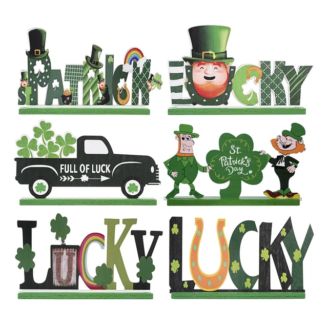 1xSt. Patrick Lucky Sign Wooden Ornament Table Home Party Decoration
