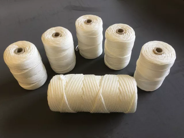 Weiße Nylon geflochtene Kordel Faden Bindfaden 1 kg SPULEN 1,3 mm 2 mm 3 mm 4 mm und 6 mm