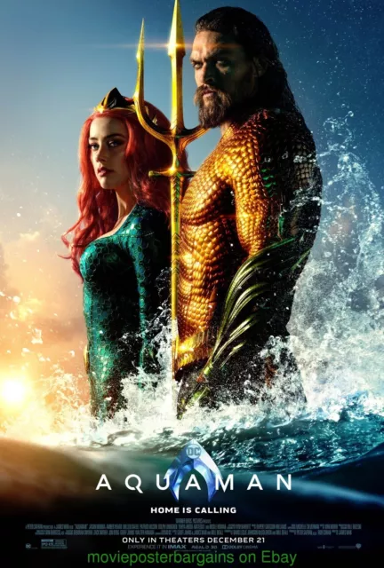 AQUAMAN MOVIE POSTER Orig. Double Sided 27x40 Aquaman With Mera Style 2018 Mint