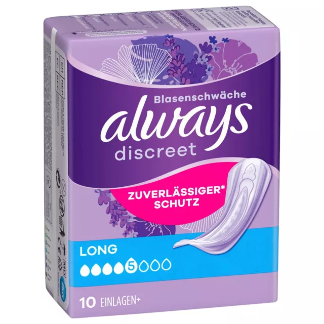 Always Discreet Inkontinenz Einlagen Long Bei Blasenschwäche 10 Stück (5er Pack)