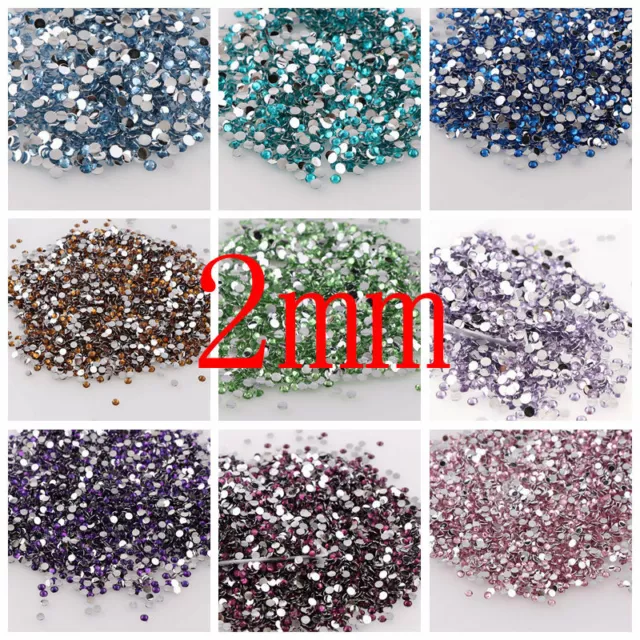 Nail Art Rhinestone 2mm Silver,Blue,Pink Flat Diamante Acrylic Gems Nail Art