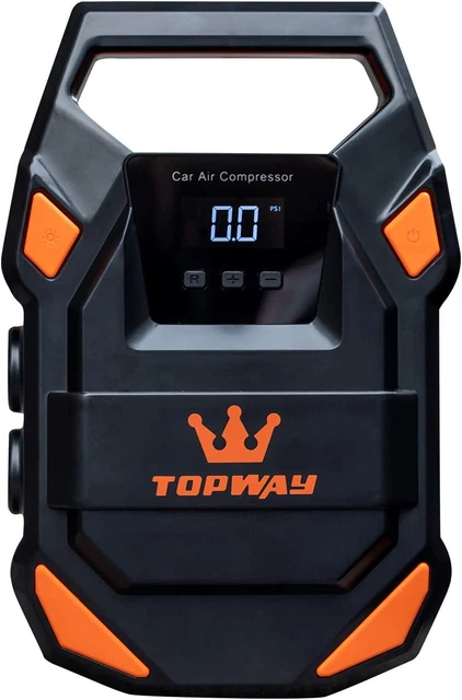 TOPWAY Compressore Aria Portatile Auto 12V Con Luce Di Emergenza a LED, Gonfiato