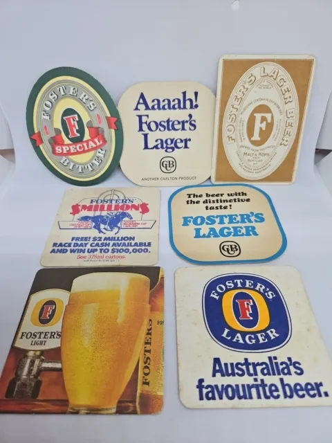 Fosters Lager Bitter Light 7 Diff Bar Pub Beer Drink Coaster Vintage Breweriana
