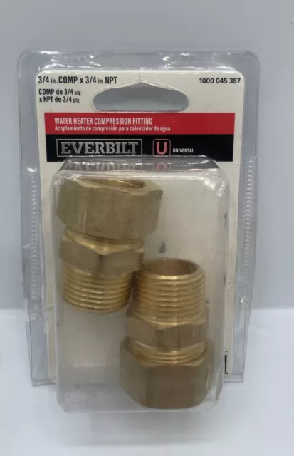 Accesorios de compresión calentador de agua de latón Everbilt 3/4"" Comp x 3/4"" NPT - paquete de 2