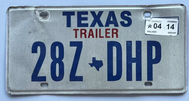 2014 Texas Trailer License Plate #28Zdhp