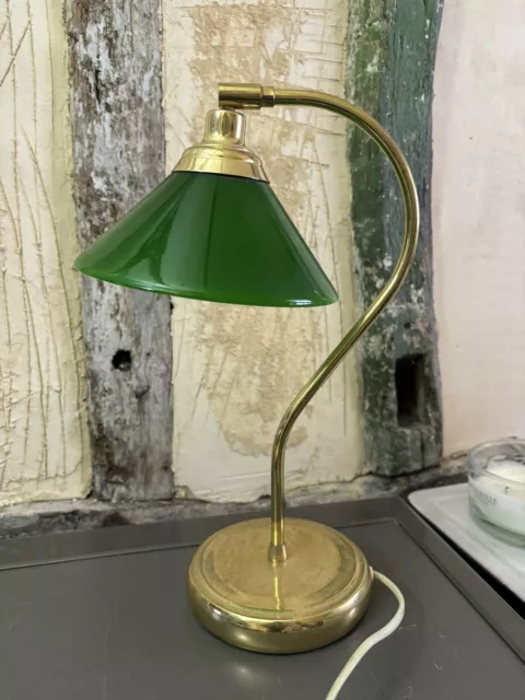 Vintage IKEA Green Glass And Brass Bankers Desk Lamp