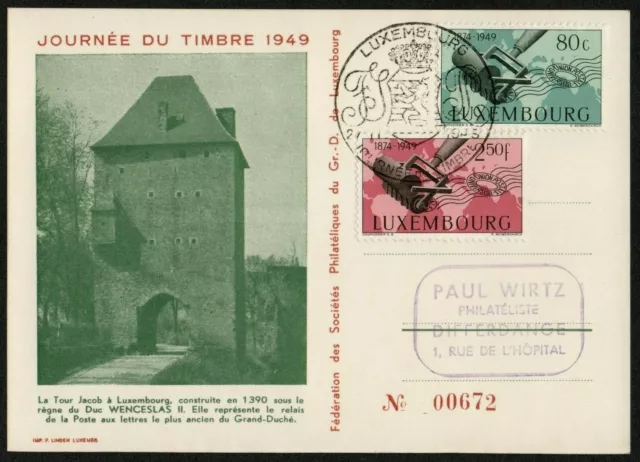 LUXEMBURG 1949 Gedenk-Postkarte 8.TAG der BRIEFMARKE F.S.P.L C22 Sonderstempel