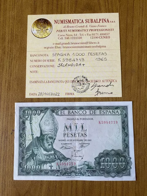 Banknotes Spain Banco Of Spain 1000 Pesetas 1965 Certified Spl + Subalpina