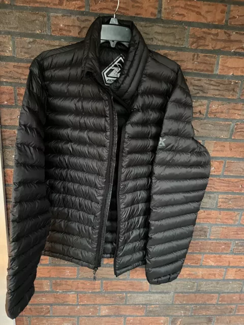 Black Puffer Coat XL Zero Xposur 90% Down Long Sleeve Jacket Zip Pockets **Flaw