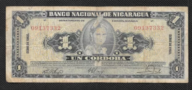 Nicaragua 1 cordoba 1960 Circulated Banknote