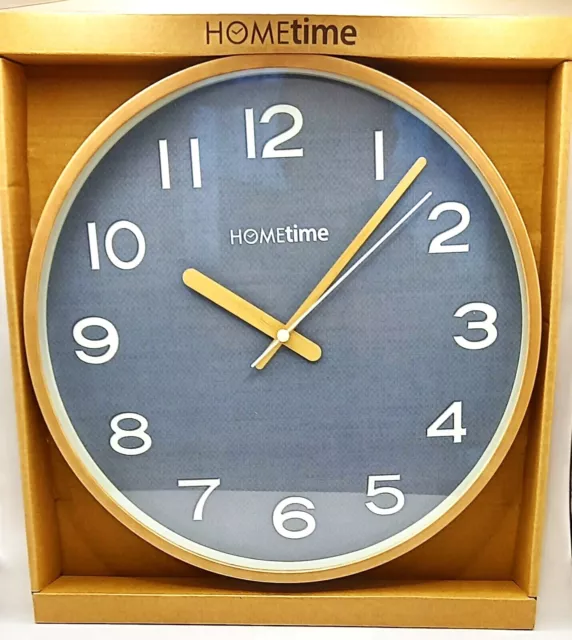 Hometime Round Hanging Wall Clock. Grey Face With Wood Effect Finish 30cm. Boxed