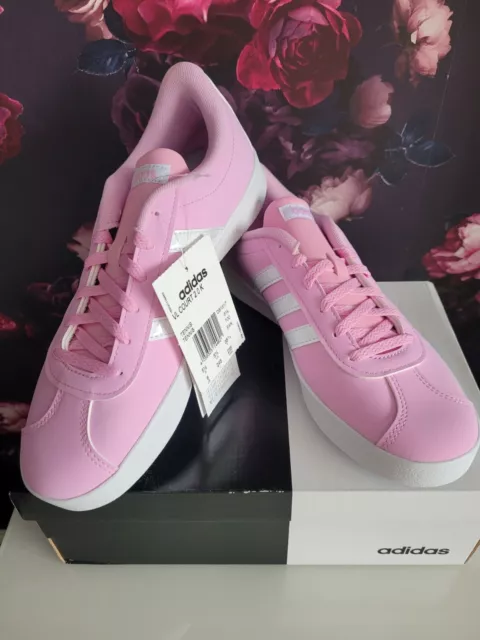 New Adidas vl court 2.0 pink womens trainers ladies shoes girls sneakers uk 5.5