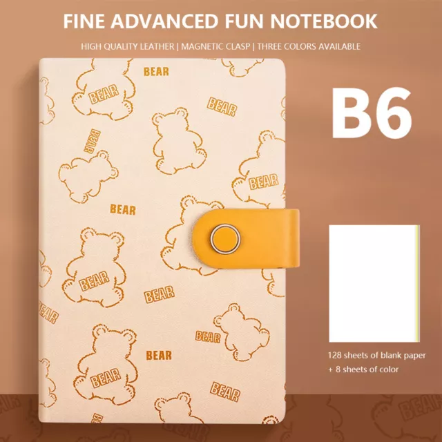 Cute Hand Account Book Bear Pattern PU Cover Magnetic Buckle Stationery (A) 2