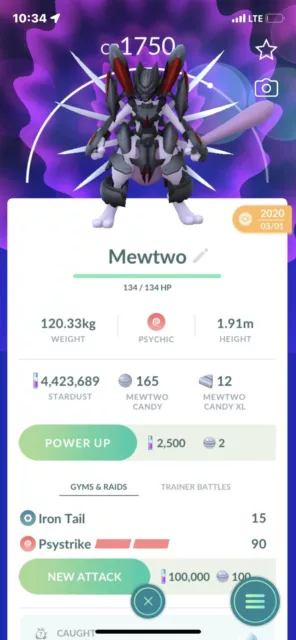 Pokémon Go Legendary Armored Mewtwo Registered or 1 Million Dust Trade