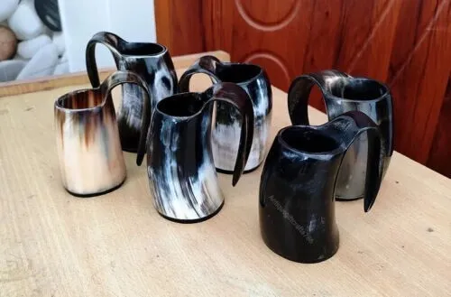 set of 6 Viking Drinking Horn Mug - 100% Authentic Beer Horn Tankard
