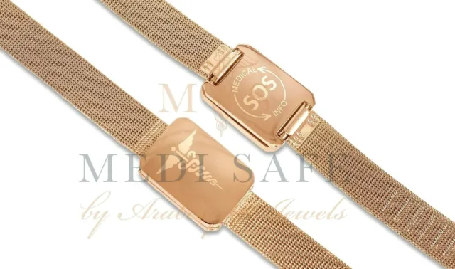 Genuine Medi Safe Ladies/Mens Sos Bracelet. Stainless Steel Talisman Rose Gold
