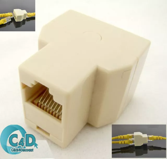 RJ45 Ethernet Cable Splitter Y Coupler LAN Network Patch Connector 2 Way Adapter