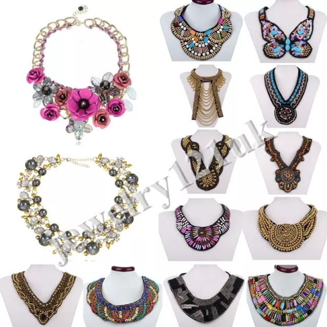 New Women Bib Flower Crystal Pendant Statement Chain Collar Choker Necklace gift