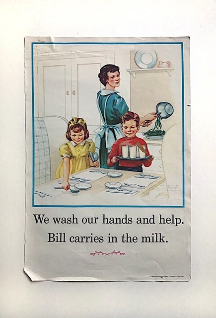 NATIONAL DAIRY COUNCIL Milk 1942 BILL CARRIES MILK Nursery Rhyme POSTER