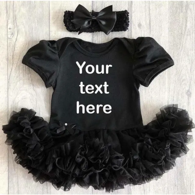 BABY GIRL BLACK PERSONALISE TUTU ROMPER Customise Newborn Dress Keepsake Gift