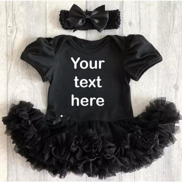 BABY GIRL BLACK PERSONALISE TUTU ROMPER Customise Newborn Dress Keepsake Gift