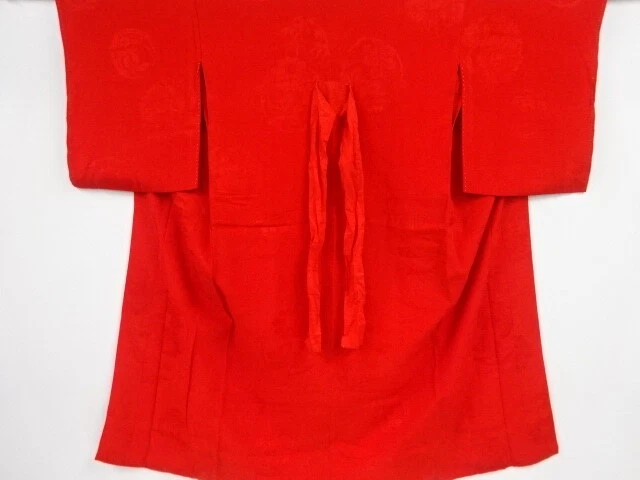 43648# Japanese Kimono / Antique Juban / Kinsha / Woven Flower Roundel