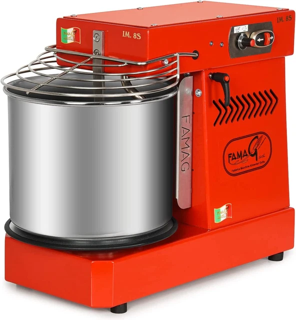 Italian  IM-8S Spiral Dough Mixer for Home or Commercial, 12 Quart, Bright Red