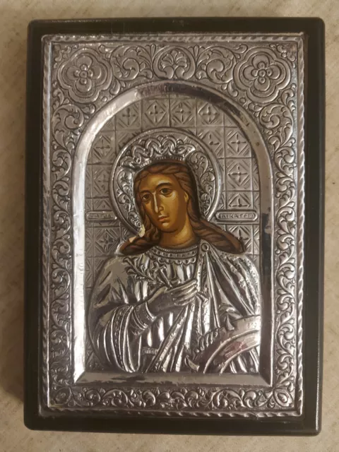 Saint Catherine Greek Religious Orthodox Byzantine Icon Silver 950!!!