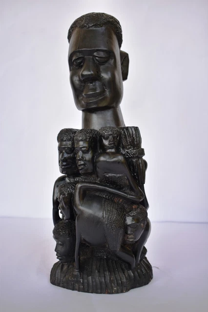 Vintage African Makonde Tribe Tanzania Carved Figurine Family Tree Of Life Ebony