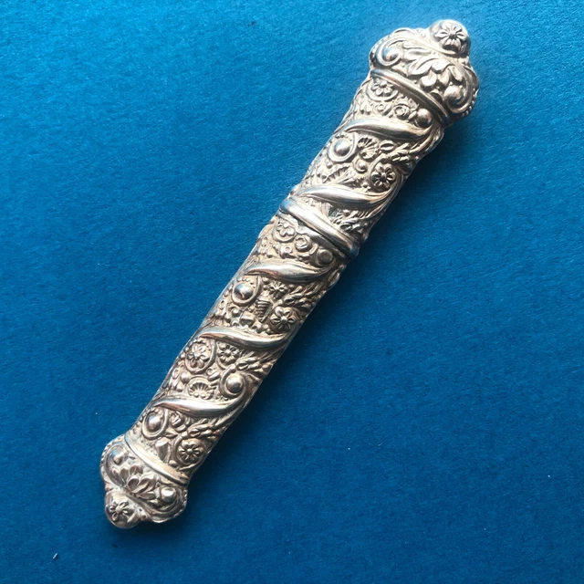 Antique French Silver Sea Shells & Flowers Sewing Needle Case Holder Box c 1870