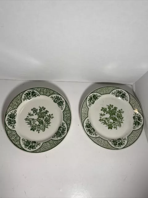 SYRACUSE CHINA 2 WAKEFIELD BREAD PLATES 6 1/4" GREEN FLORAL Peacock