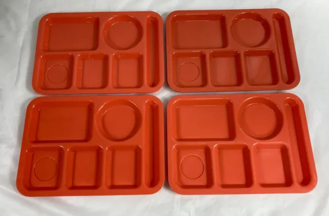 Cafeteria Lunch Food Trays 6 Compartments Stackable Set of 4 in Red by GET