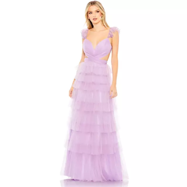 NWT Mac Duggal RUFFLE TIERED TULLE CUT OUT GOWN, Size 8, Lilac, #50670