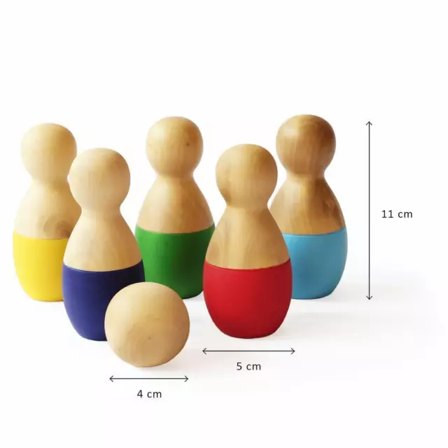 Indoor & Outdoor Learning Game - Wooden Mini Bowling Toy Set For Kids 2 Yrs & Up 2