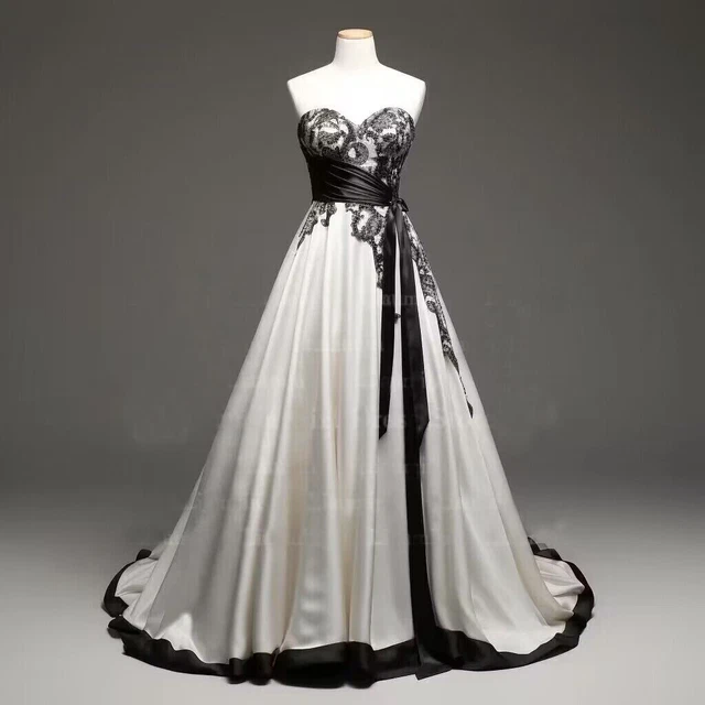GOTHIC BLACK AND White Wedding Dress Strapless Corset Lace Applique Bridal  Gown= $135.63 - PicClick