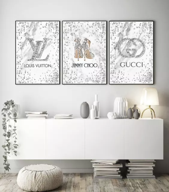 Set of 3 Fashion Art Prints Designer Coco Perfume Bottle Glitter A5 A4 A3 S53