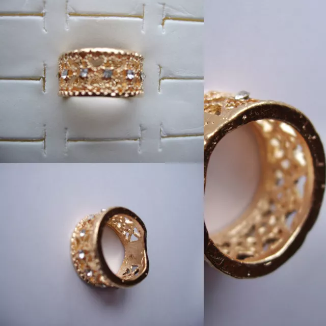 Bague Large De Belle Tendance Rétro Doré Et Rhinestones ,Taille 54