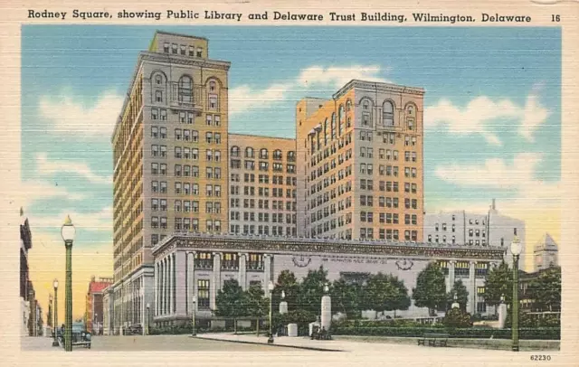 Postcard Rodney Square Library Trust Building Wilmington Delaware