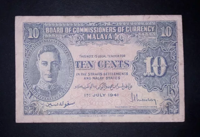 Malaya 10 cents banknote,1941year(normal condition)