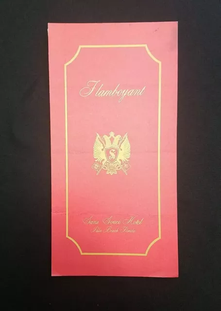 The Flamboyant San Souci Hotel Palm Beach Florida Vintage Restaurant Menu